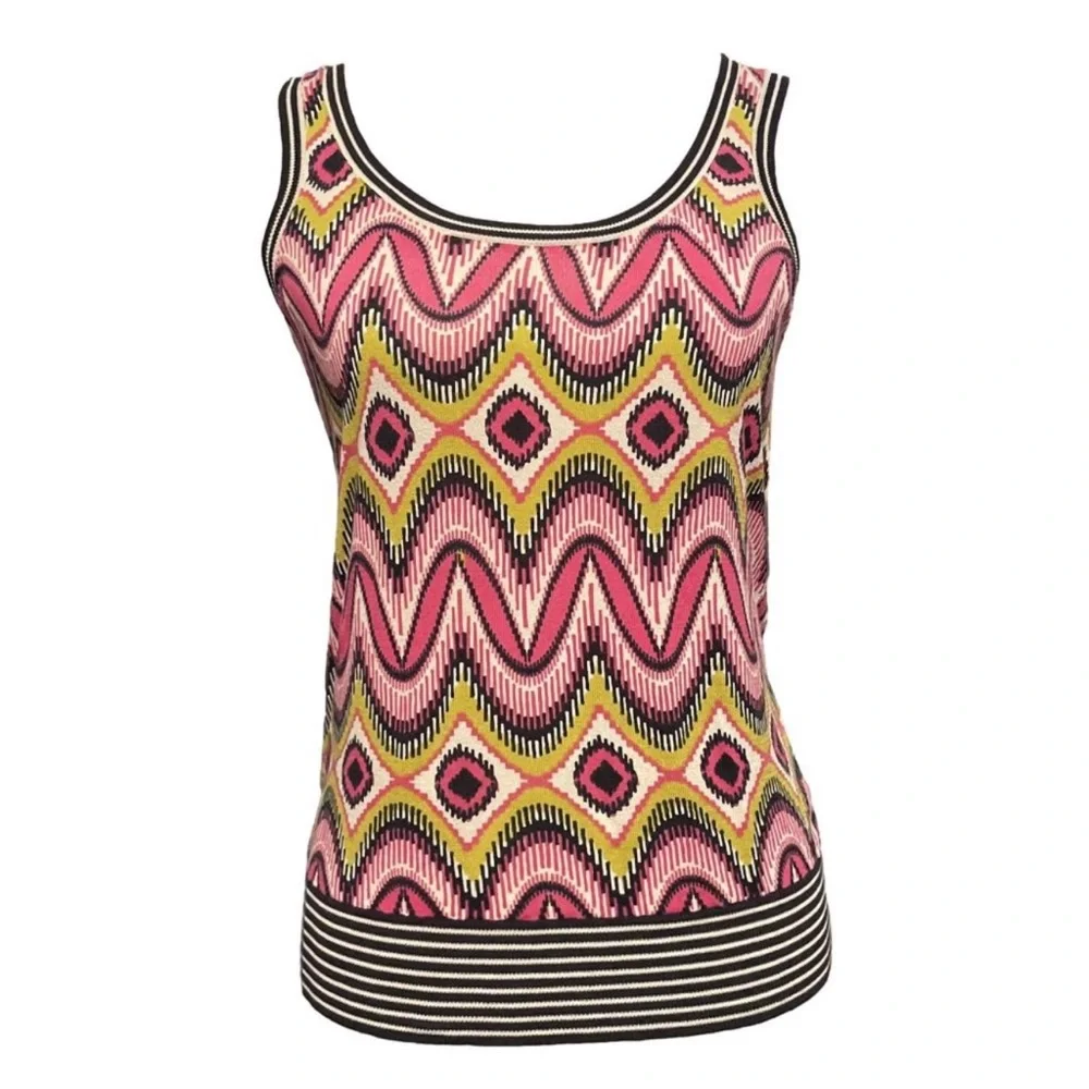 Tory Burch Cotton Mod Swirl Pink Black‎ Tank Top Size S